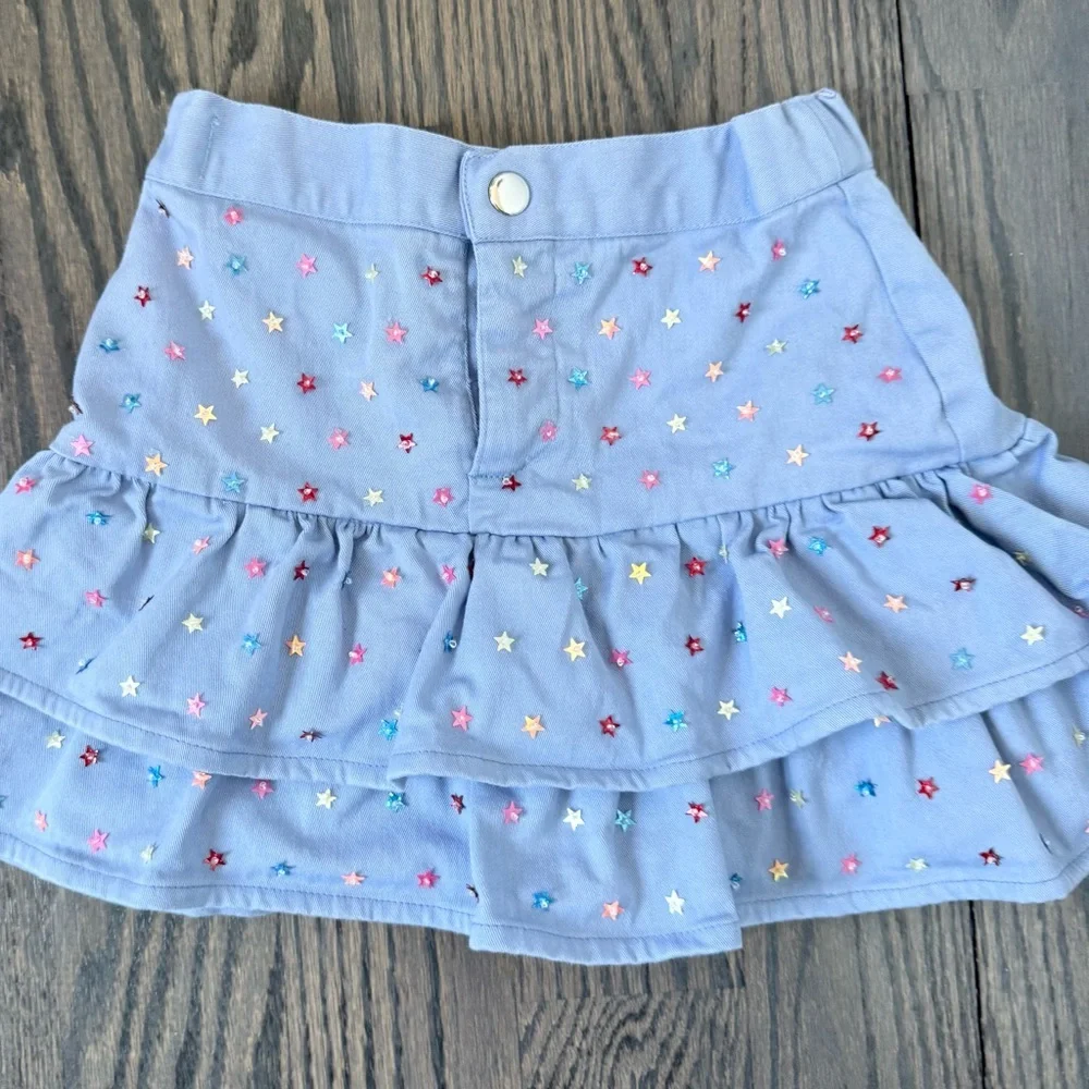 Piglo Kids Periwinkle Sequin Stars Denim Skort Size 6-8Y